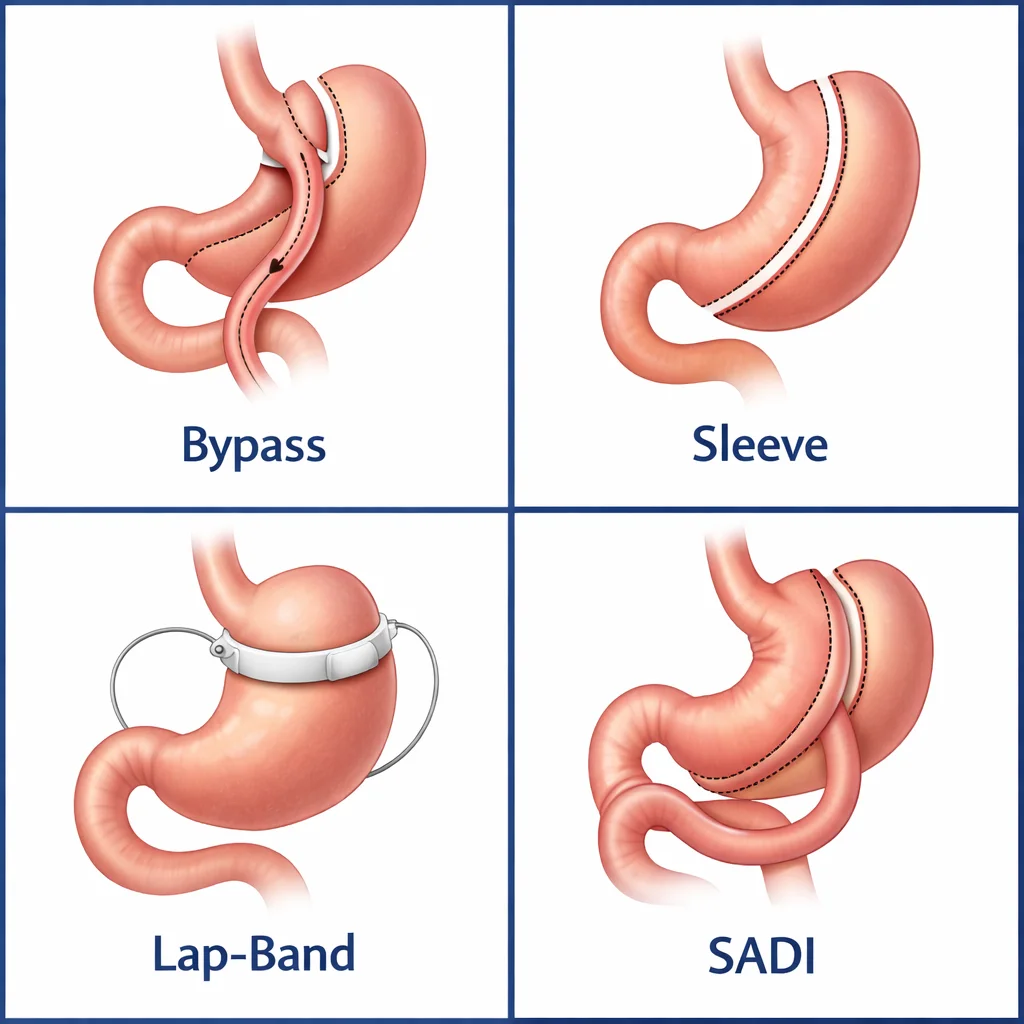 Illustrated overview of bariatric surgery procedures